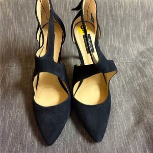 Women’s Jones NY Navy Suede Upper Slingback Strappy Pointed Toe Heels 9.5 3.5”